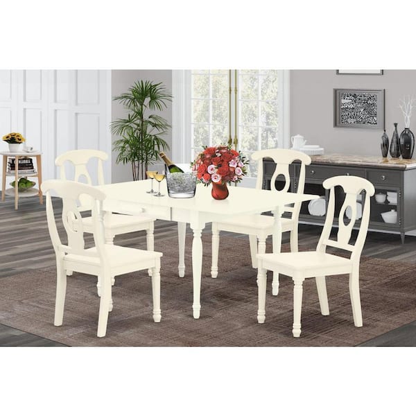 East West Furniture 5-Piece Linen White Finish Solid Wood Top - Dining Room Set - Seats 4