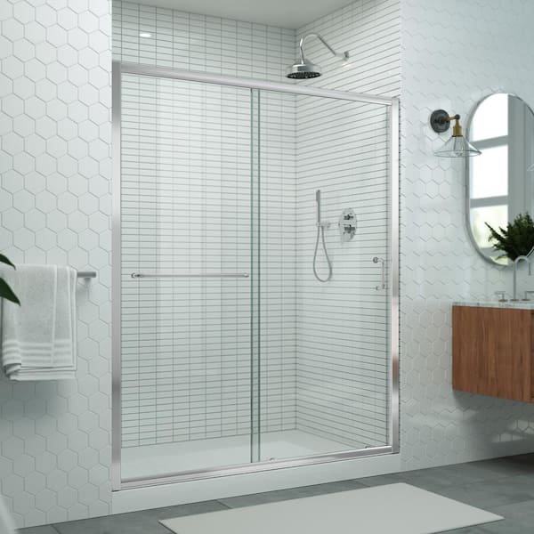 DreamLine Levantine 56 in. - 60 in. W x 72 in. H Semi-Frameless Sliding Shower Door, Clear Glass in Chrome