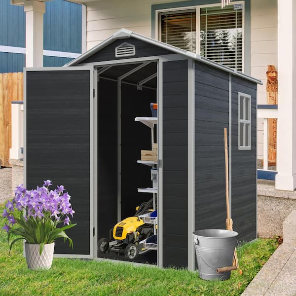 Storhaus 4 ft. W x 6 ft. D Outdoor Plastic Storage Shed with Floor, Black (24 sq. ft.)