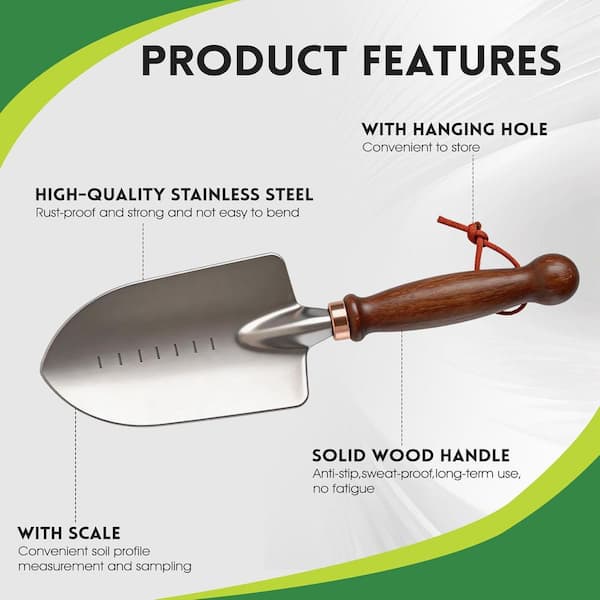 Misopily 4 Piece Garden Tool Set with Wooden Handles Shovel Rake