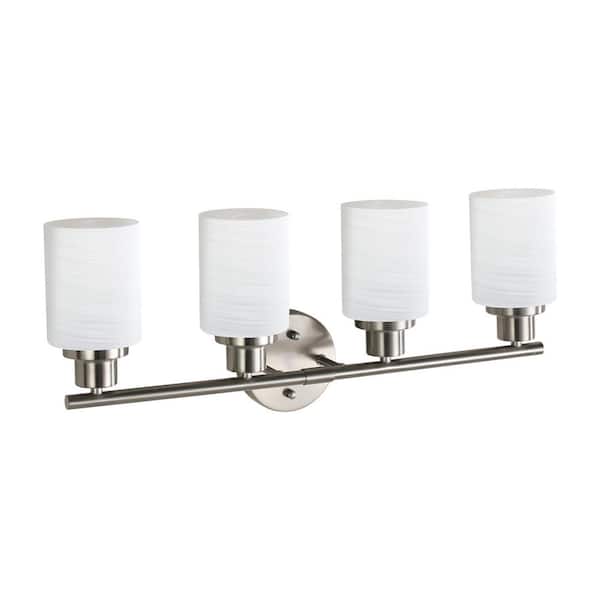 24.4 in. 4-Light Brushed Nickel Bathroom Vanity Light Fixture with Frosted Glass Shades