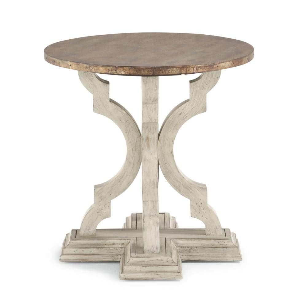 HOMESTYLES Finn 23 In Distressed Off White Round Wood And Metal End   Distressed Off White Homestyles End Side Tables W1064 02 64 1000 