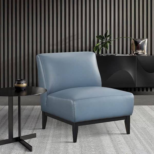Holland Blue Leather Upholstery Accent Arm Chair