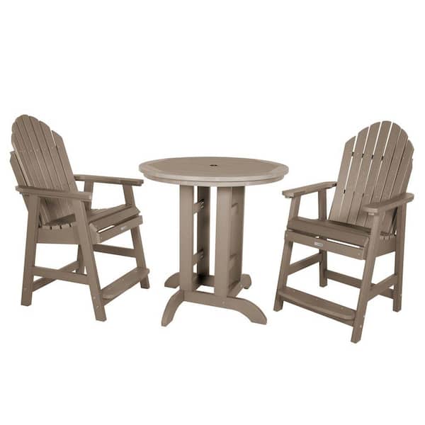 Highwood 3-Piece(Include 2-Chair and 1-Table) Hamilton Woodland Brown Counter Height Plastic Outdoor Dining Set in Woodland Brown