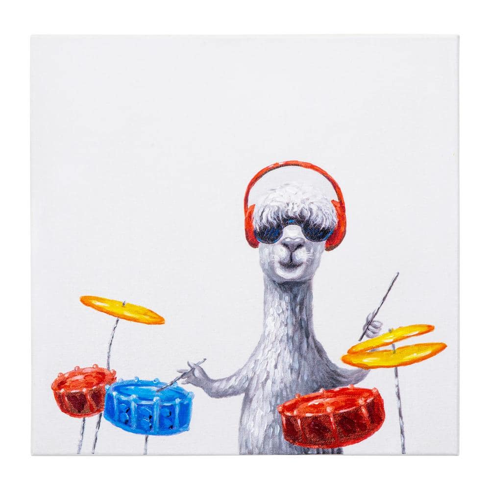 Charming Llama Playing Drums Canvas Wall Art, 20" x 20"