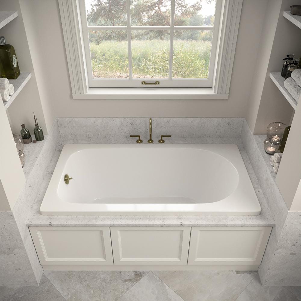 60" x 32" Glossy White Acrylic Soaking Drop-In Bathtub with Polished Brass Drain