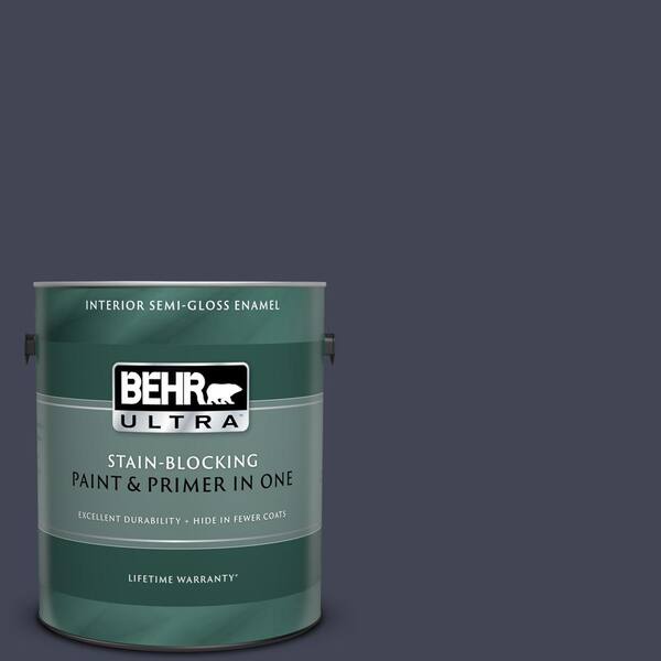 BEHR ULTRA 1 gal. #UL240-1 Black Sapphire Semi-Gloss Enamel Interior Paint and Primer in One