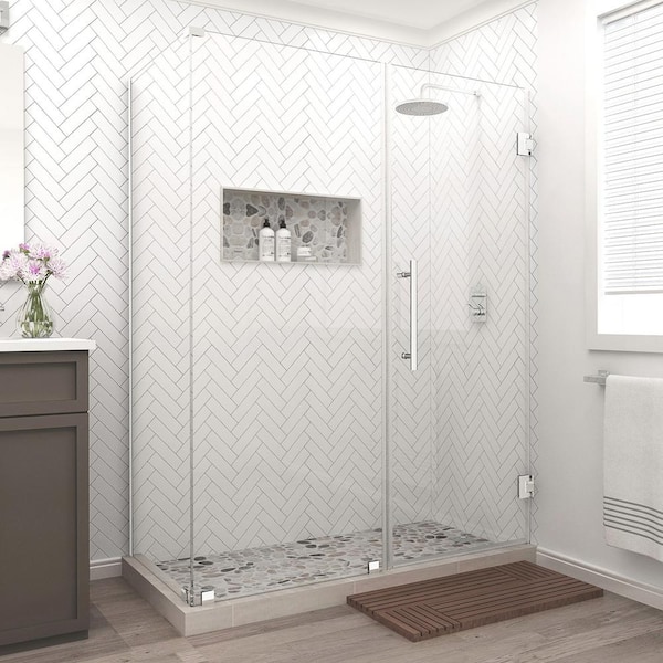 Aston Bromley 60.25 in. to 61.25 in. x 32.375 in. x 72 in. Frameless Corner Hinged Shower Enclosure in Chrome