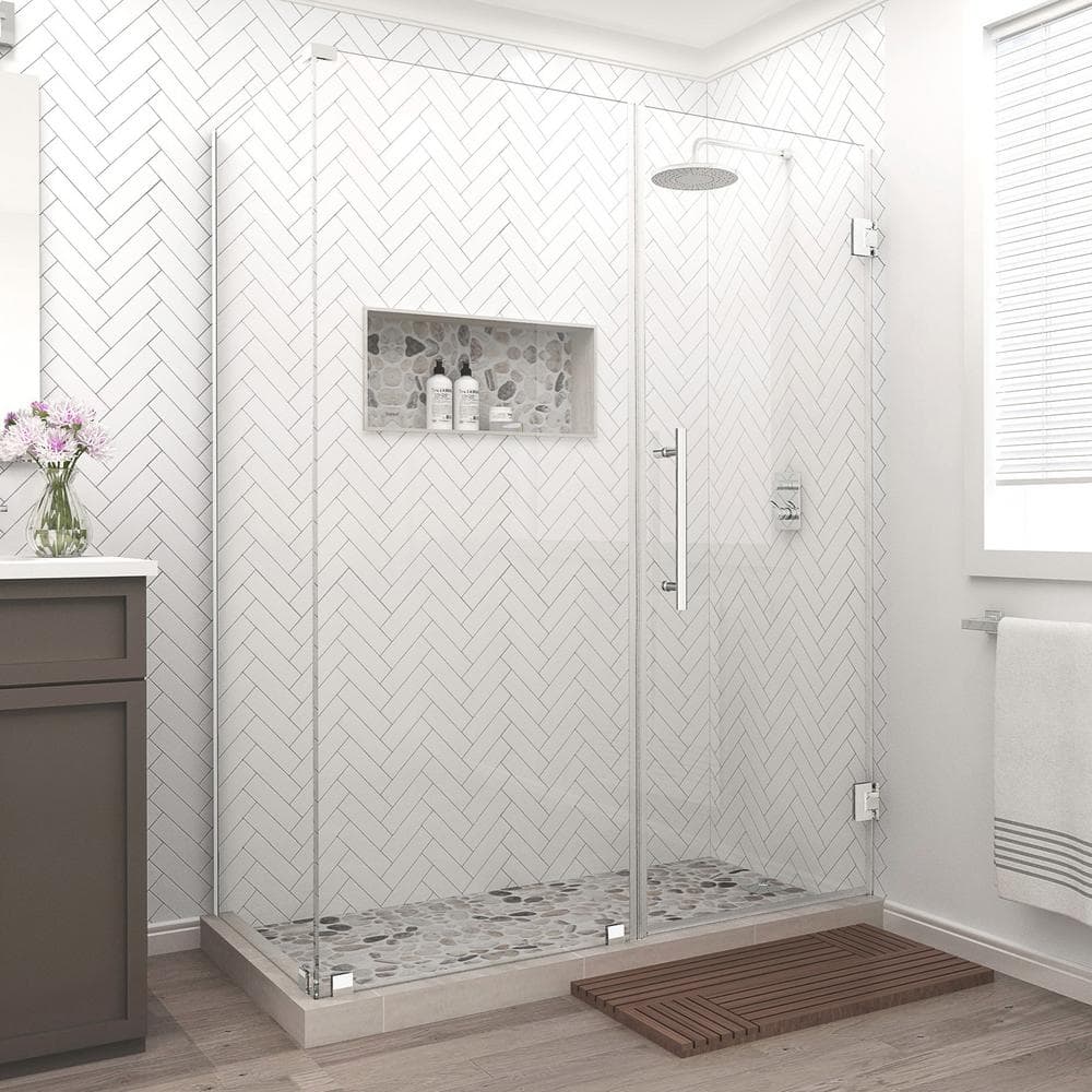 Bromley 60.25 in. to 61.25 in. x 36.375 in. x 72 in. Frameless Corner Hinged Shower Enclosure in Chrome price history on PriceWatchPro