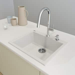 Campino Uno Milk White Granite Composite 24 in. Single Bowl Drop-In/Undermount Kitchen Sink with Strainer