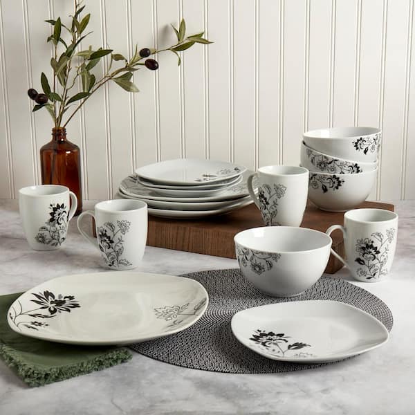 Rebecca 16-Piece Casual White with Design Ceramic Dinnerware Set (Service for 4)