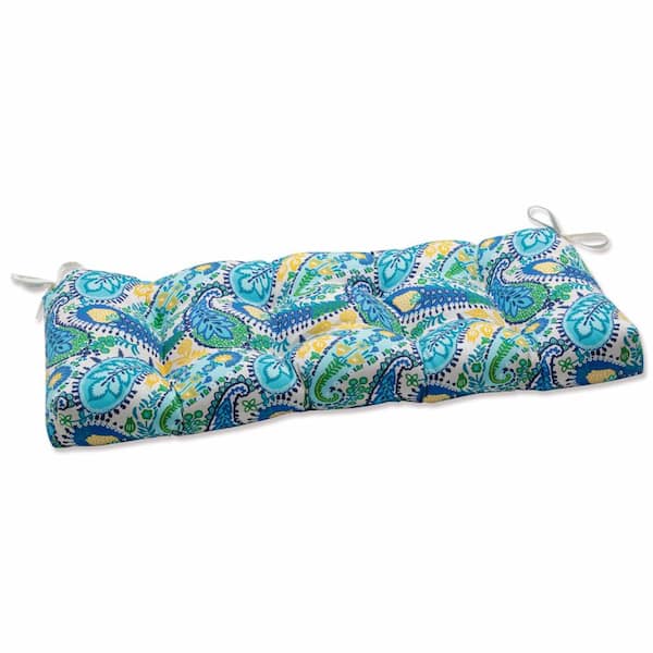 Pillow Perfect Paisley Rectangular Outdoor Bench Cushion in Blue/Green Amalia