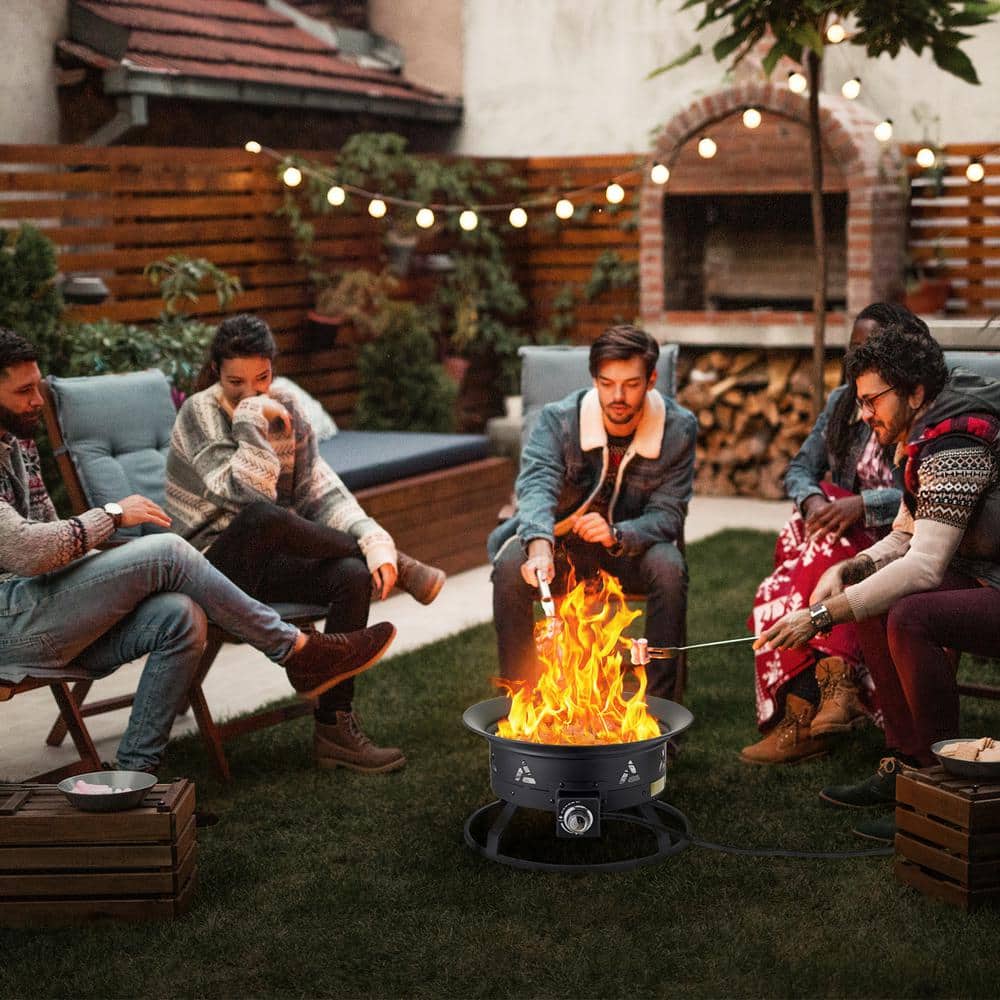 24-Inch Black Portable Gas Fire Pit with Adjustable Flame