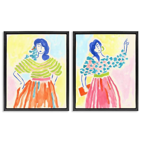 Stylish Women Bright Hues by June Erica Vess 2 Pieces Black Floater Frame People Graphic Art Print 31 in. x 25 in.