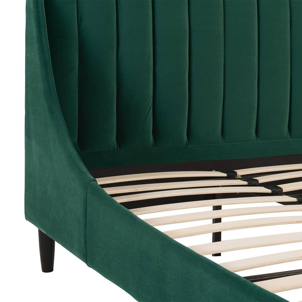 Aspen Evergreen Velvet King Platform Bed with Tufted Headboard