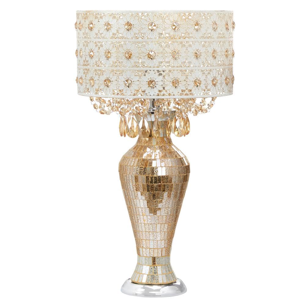 Champagne Bronze Mosaic Adjustable Table Lamp with Jeweled Accents