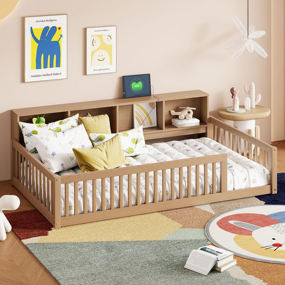 Brown Twin XL Size Wood Floor Bed Daybed with USB Ports and Storage Cabinets price history on PriceWatchPro