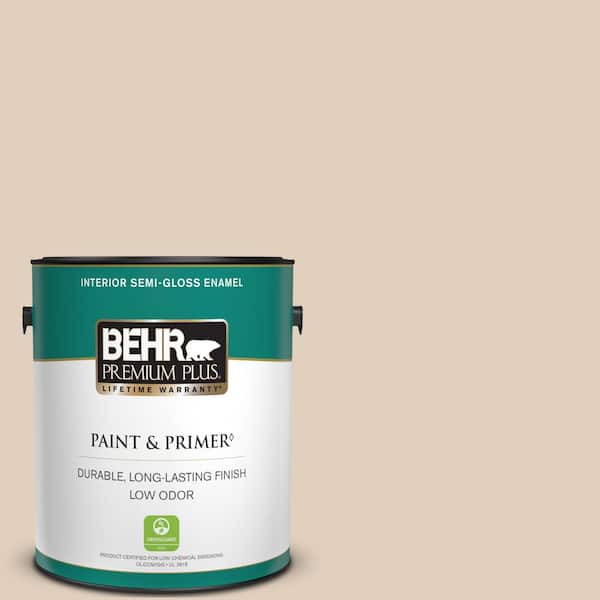BEHR PREMIUM PLUS 1 gal. #N240-2 Adobe Sand Semi-Gloss Enamel Low Odor Interior Paint & Primer