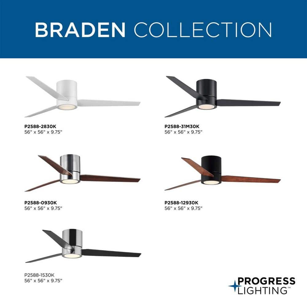 Braden 56'' Polished Chrome 3-Blade Hugger Ceiling Fan with LED Light