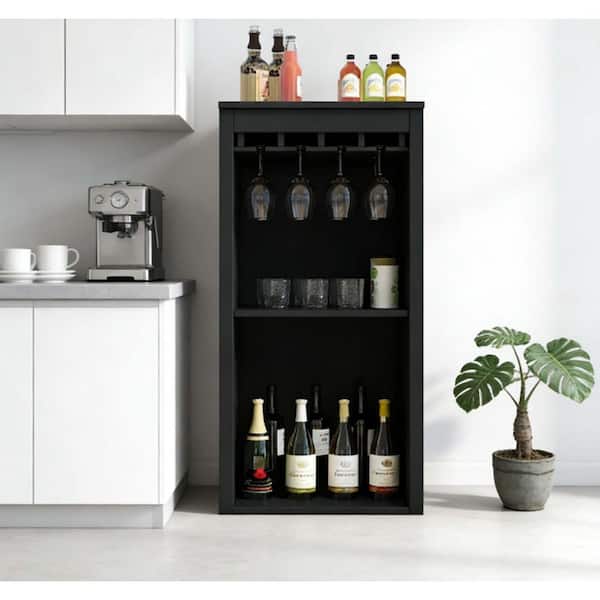 LuckByte Black 18.8 in. W Wood Modular Wine Bar Cabinet with Storage  Shelves and Hutch AX-01-369 - The Home Depot