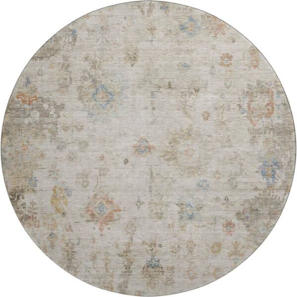 Mayfield Premium Machine Washable Abstract AMF2301 Ivory 8 ft. x 8 ft. Round Rug
