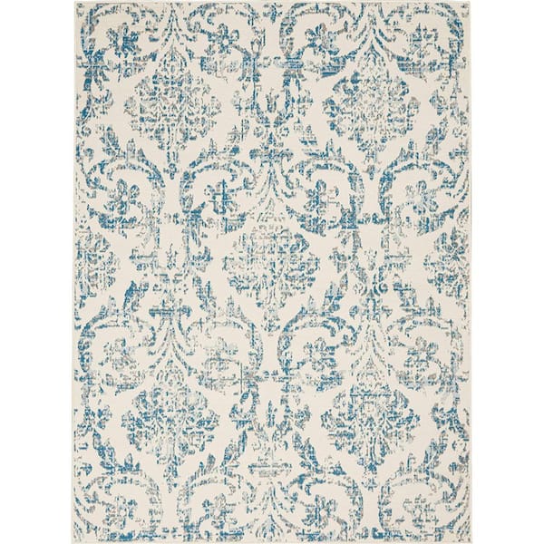 Unbranded Light Blue Polypropylene 4 ft. x 6 ft. Geometric Indoor Area Rug