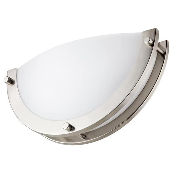 Sunlite 12 in. Brushed Nickel Half Moon Dimmable Integrated LED Wall Sconce with Frosted White Shade 3000K 840 Lumens
