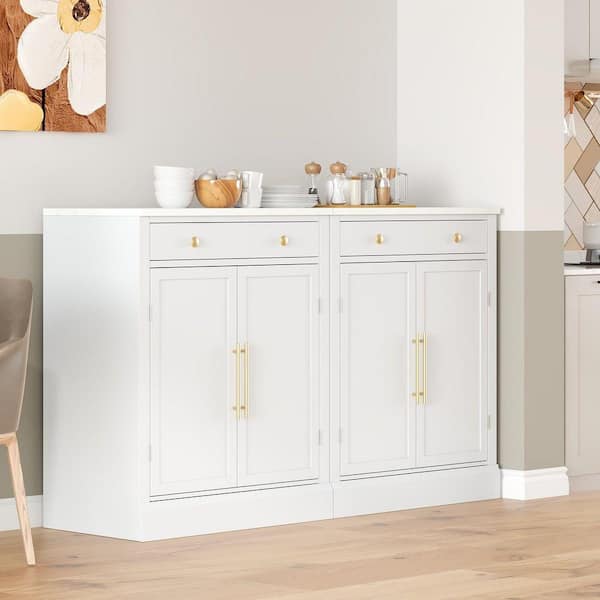 White with Faux Marble Top Pantry Organizer with Adjustable Shelves;Removable Shelves