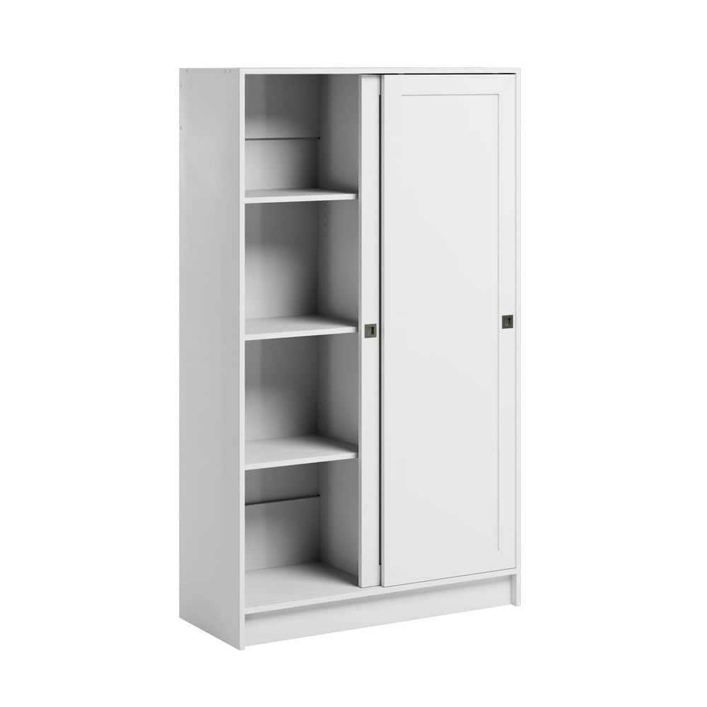 Elite Plus White 65 in. Accent Cabinet Office Storage Cabinet with 4 Adjustable Shelves and Sliding Doors