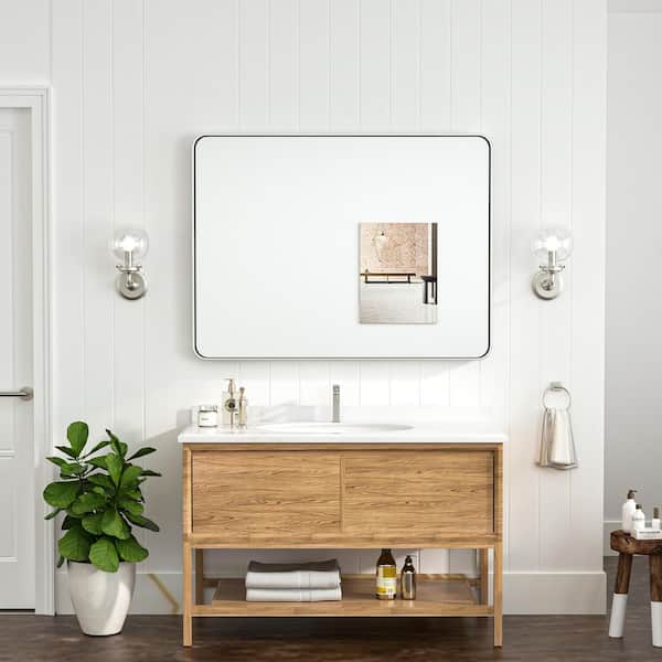 40 in. W. x 30 in. H Modern Rectangular Brushed Nickel Bathroom Mirror Aluminum Framed Wall Bathroom Vanity Mirror
