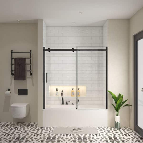 Xspracer Moray 60 In. W X 58 In. H Sliding Frameless Bathtub Door In ...