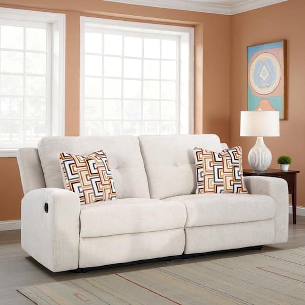Benjara Genna 87 in. Straight Arm Polyester Rectangle Sofa in Light Beige