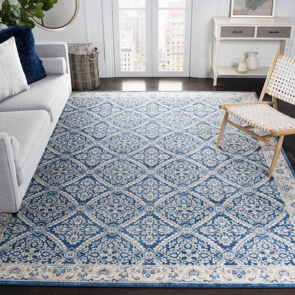 Brentwood Navy/Cream 10 ft. x 13 ft. Antique Floral Border Area Rug