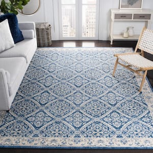 Brentwood Navy/Cream 12 ft. x 18 ft. Antique Floral Border Area Rug