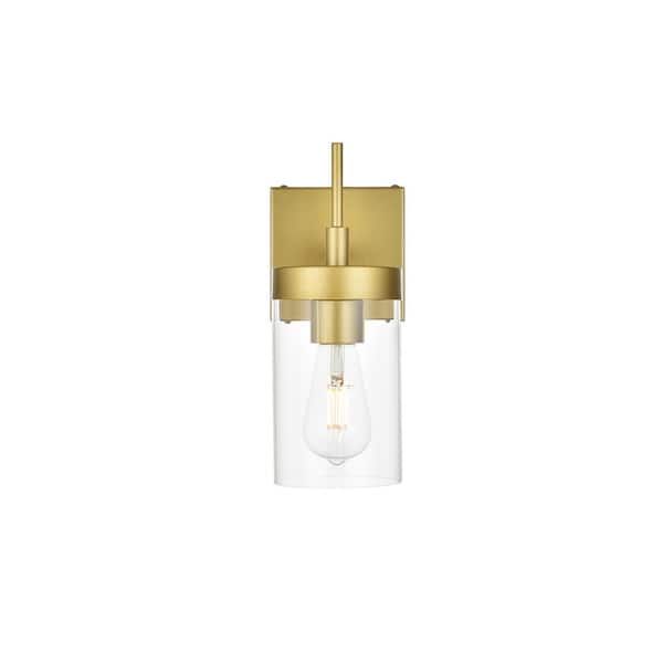 Unbranded Simply Living 5 in. 1-Light Modern Brass Vanity Light with Clear Cylinder Shade