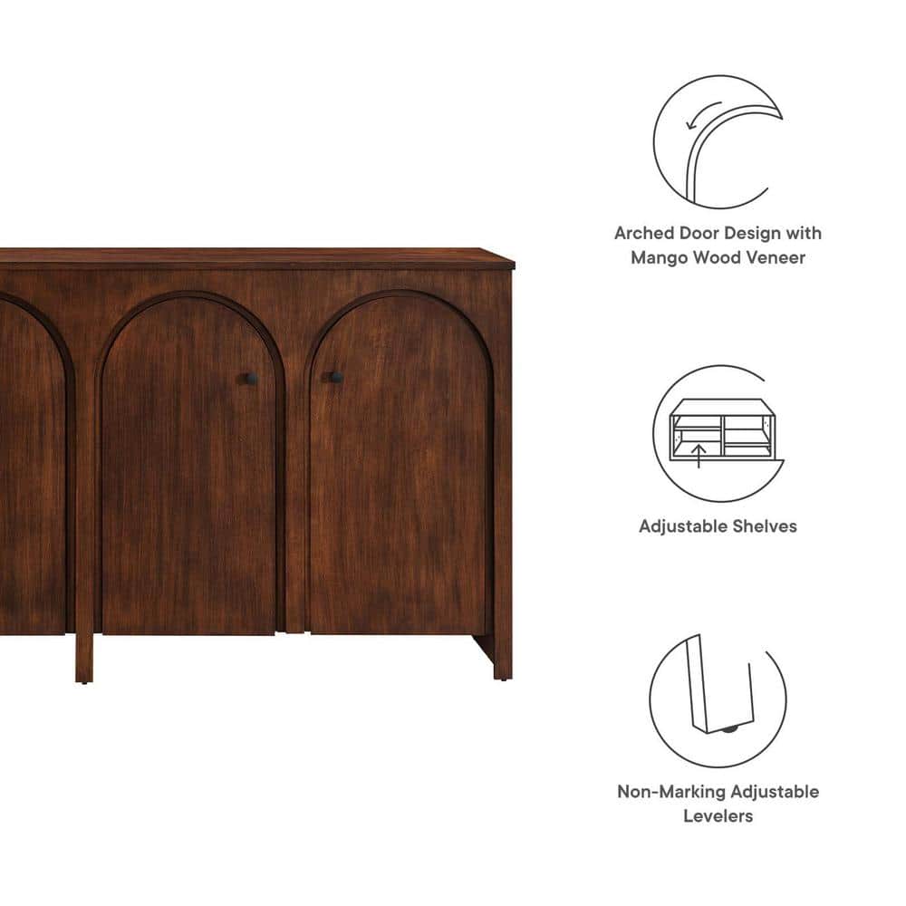 Appia Walnut Wood Veneer 71" Sideboard with Arched Doors