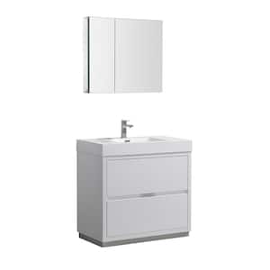Valencia 36 in. W Vanity in White with Acrylic Vanity Top in White with White Basin and Medicine Cabinet