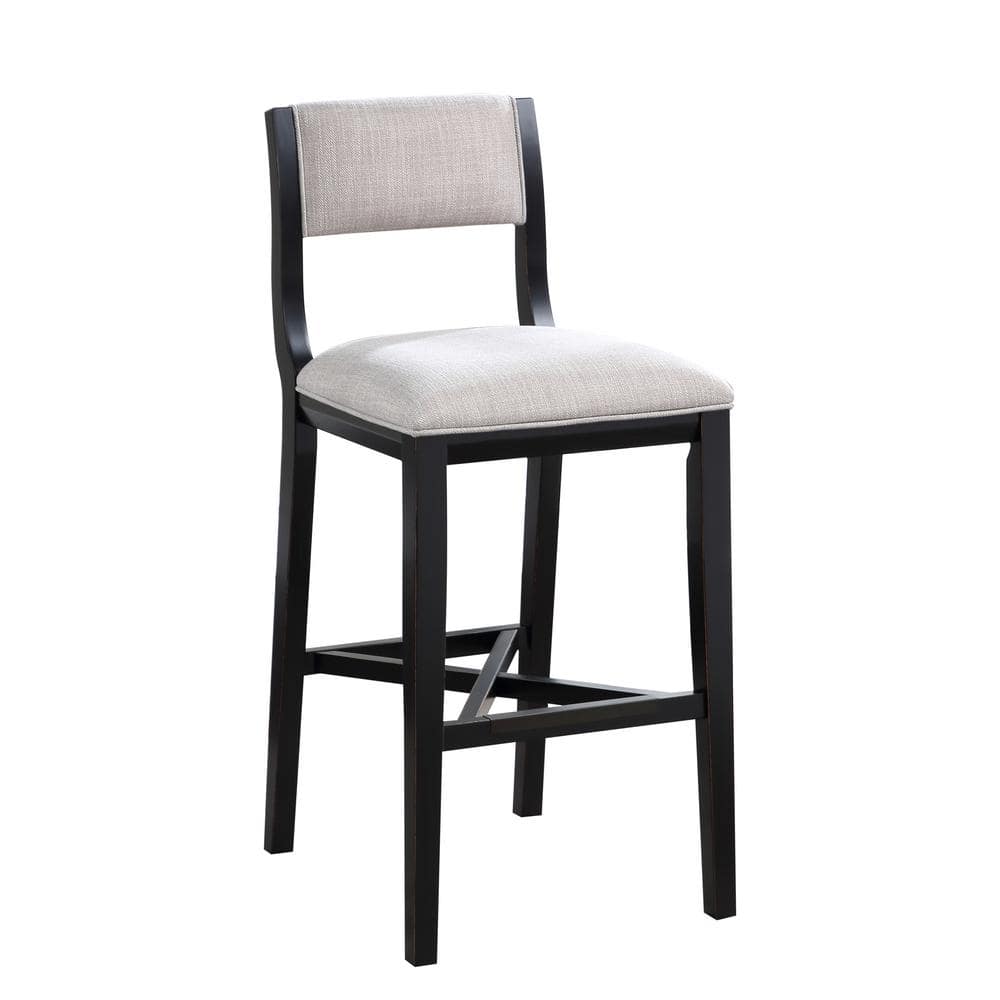 Gray Wood Transitional Bar Stool with Upholstered Seat