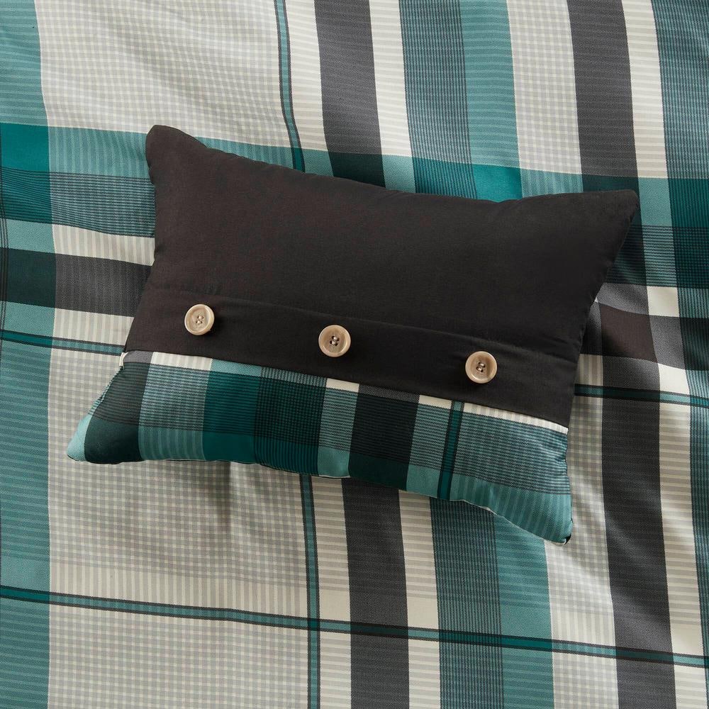 Twin Black and Teal Plaid Microfiber Bed in a Bag Set