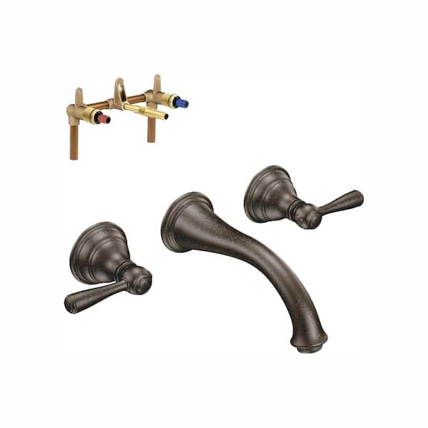 MOEN Kingsley Wall Mount 2-Handle Low-Arc Bathroom Faucet Trim Kit in Oil Rubbed Bronze (Valve Included)