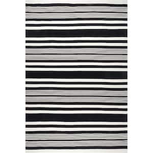 Jess Hand Loomed Cotton Flatweave Striped Black 9 ft. x 12 ft. Indoor Area Rug