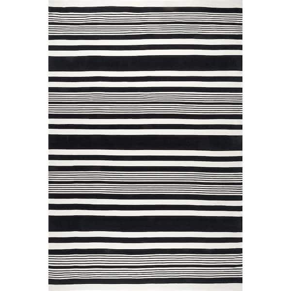 Nuloom Jess Hand Loomed Cotton, Black And White Stripe Flatweave Rugs