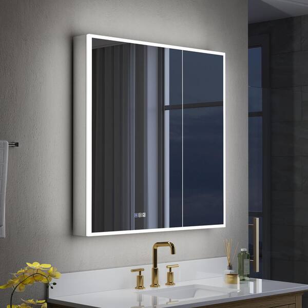 36 in. W x 36 in. H Square Recessed/Surface Mount LED Medicine Cabinet with Mirror, 3x Magnifier, USB, Type C