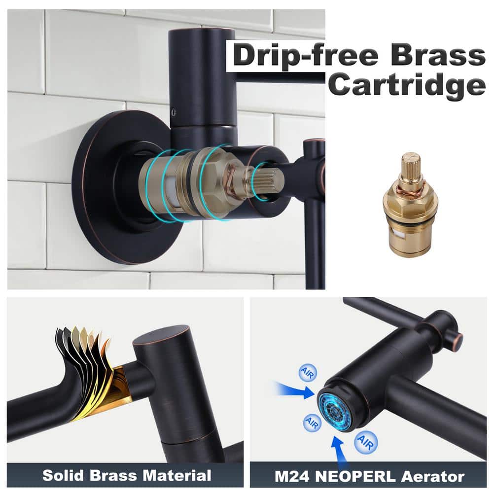 Oil Rubbed Bronze Wall Mount Double Handle Pot Filler Faucet