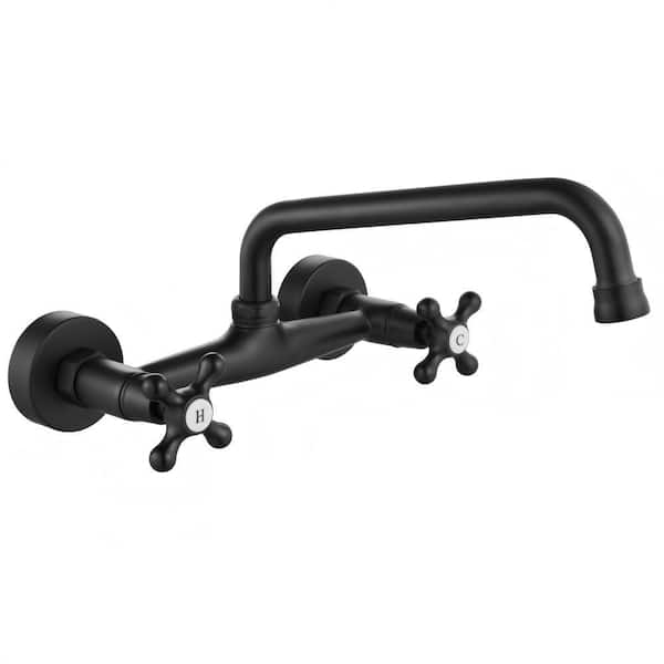 Double Handle Wall Mounted Bathroom Faucet in Matte Black