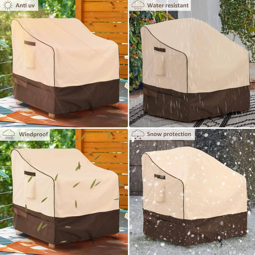 Khaki and Brown Waterproof Outdoor Chair Covers, 33" W x 34" D x 31" H (2-Pack)