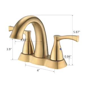 Monset 4 in. Centerset Double Handle Low Arc Bathroom Faucet with Pop-Up Drain in Brushed Gold
