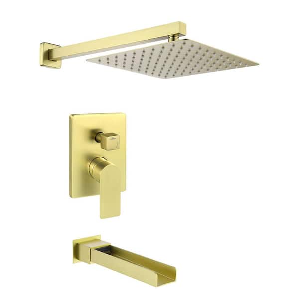 Single Handle 1-Spray Tub Shower Faucet Handheld Combo with Valve 1.8 GPM with Pressure Balance in Gold