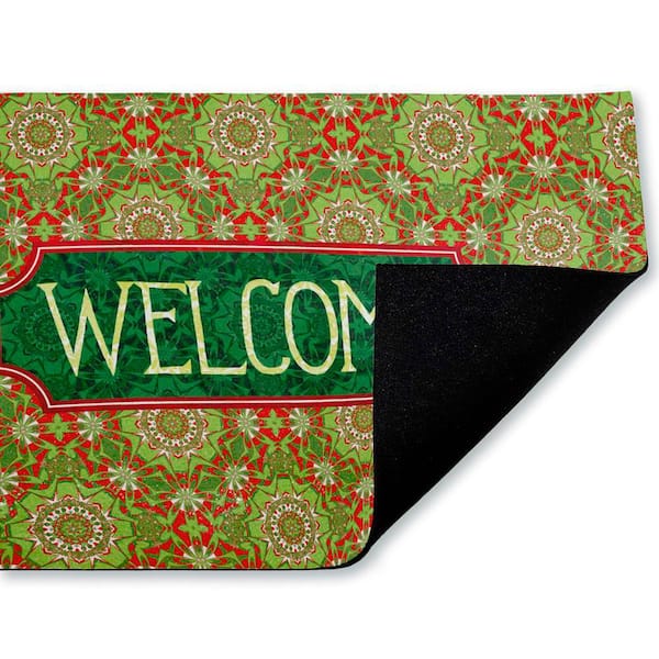 Green Fractal Kaleidoscope Welcome Green 18 in. x 30 in. Polyester Non-Slip Outdoor Door Mat