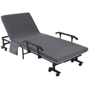 Folding Bed with 3.25 in. Mattress, Portable Foldable Guest Bed with Adjustable Backrest, and Metal Frame on Wheels